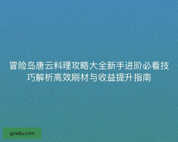 冒险岛唐云料理攻略大全新手进阶必看技巧解析高效刷材与收益提升指南