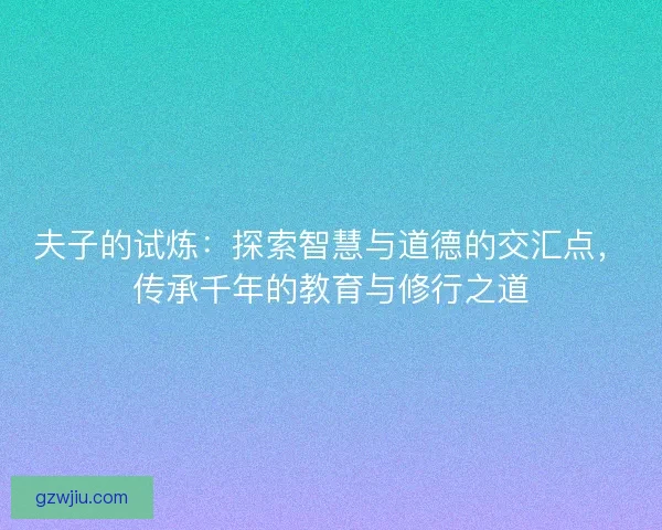 夫子的试炼：探索智慧与道德的交汇点，传承千年的教育与修行之道