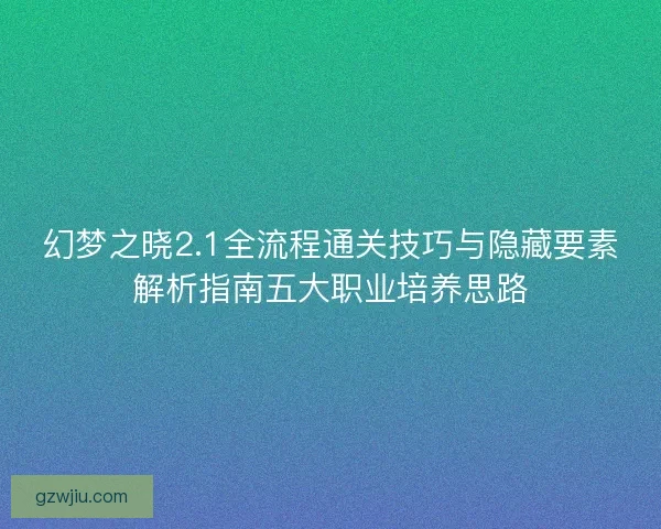 幻梦之晓2.1全流程通关技巧与隐藏要素解析指南五大职业培养思路 幻梦之晓2.1全流程通关技巧与隐藏要素解析指南五大职业培养思路