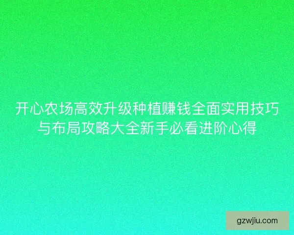 开心农场高效升级种植赚钱全面实用技巧与布局攻略大全新手必看进阶心得