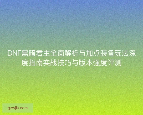 DNF黑暗君主全面解析与加点装备玩法深度指南实战技巧与版本强度评测