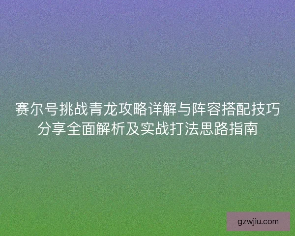赛尔号挑战青龙攻略详解与阵容搭配技巧分享全面解析及实战打法思路指南